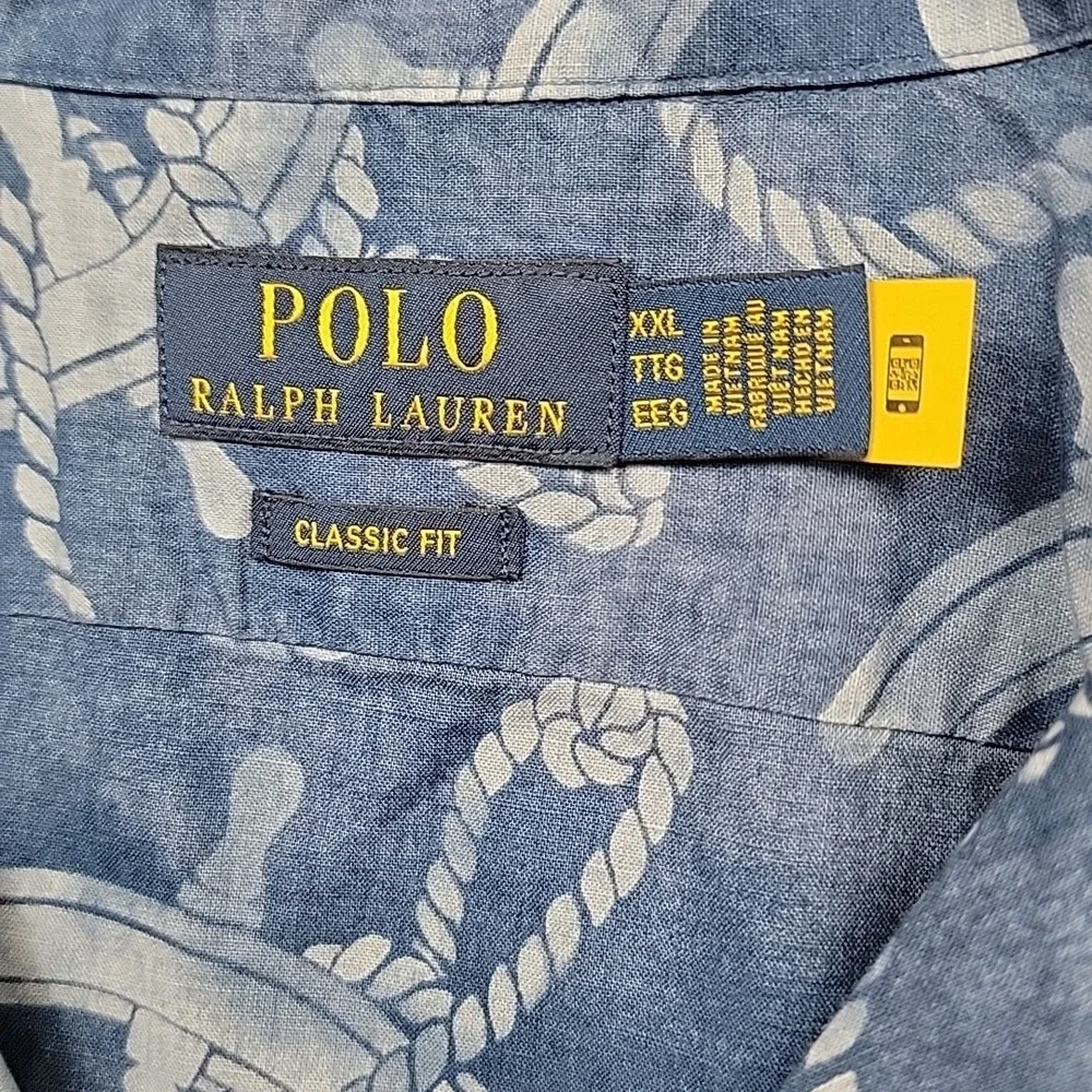 Polo Ralph Lauren Camp Shirt Mens XXL Classic Blue Nautical Ship Wheels Ropes SS